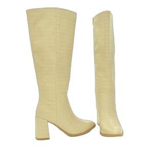 Calf High Side Zipper Chunky Heeled Boots in Cream Size 7